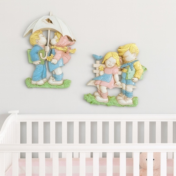 Vintage 80s Homco Children’s Wall Plaque Nursery Pastel Decor - Picture 2 of 7